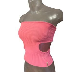 Vintage Y2K MISS SIXTY Cutout Tube Top Pink Ribbed Knit Tank Crop Top Small S